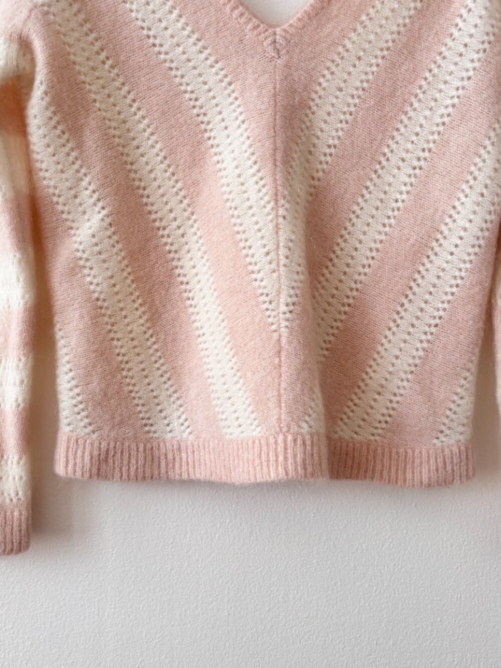Sézane Ariel Kid Mohair Jumper in Pink Chevron - Picture 9 of 11